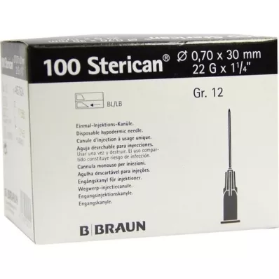 STERICAN Cânulas Luer-Lok 0,70x30 mm tamanho 12 pretas, 100 peças STERICAN Cânulas Luer-Lok 0,70x30 mm tamanho 12 pretas, 100 peças