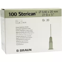 STERICAN Cânulas Luer-Lok 0,40x20 mm tamanho 20 cinza, 100 peças