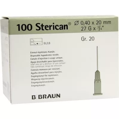 STERICAN Cânulas Luer-Lok 0,40x20 mm tamanho 20 cinza, 100 peças STERICAN Cânulas Luer-Lok 0,40x20 mm tamanho 20 cinza, 100 peças
