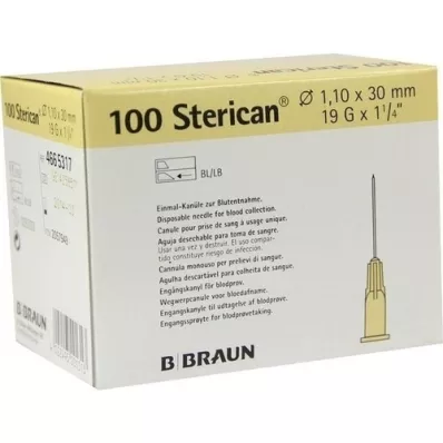STERICAN Cânulas 19 Gx1 1/4 1,1x30 mm, 100 peças