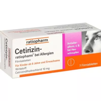 CETIRIZIN-ratiopharm para alergias comprimido de filme de 10 mg, 7 unidades