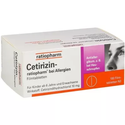 CETIRIZIN-ratiopharm para alergias comprimido de filme de 10 mg, 100 unidades