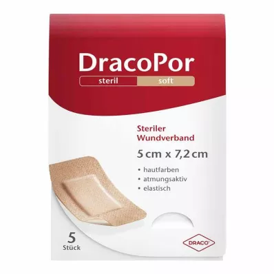 DRACOPOR Penso para feridas 5x7,2 cm estéril cor da pele, 5 unidades
