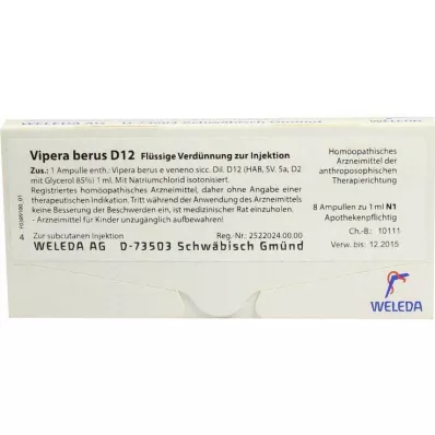 VIPERA BERUS D 12 ampolas, 8X1 ml VIPERA BERUS D 12 ampolas, 8X1 ml