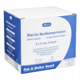 MULLKOMPRESSEN 5x5 cm estéril, 8 dobras, 25X2 pcs