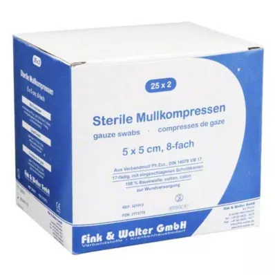 MULLKOMPRESSEN 5x5 cm estéril, 8 dobras, 25X2 pcs MULLKOMPRESSEN 5x5 cm estéril, 8 dobras, 25X2 pcs