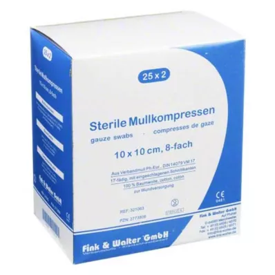 MULLKOMPRESSEN 10x10 cm estéril, 8 dobras, 25X2 pcs