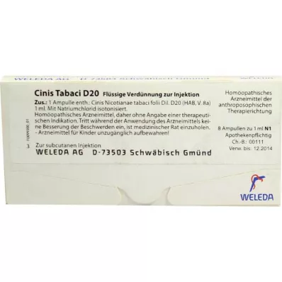 CINIS TABACI D 20 ampolas, 8X1 ml CINIS TABACI D 20 ampolas, 8X1 ml