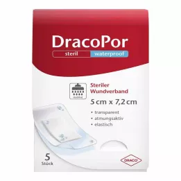 DRACOPOR penso impermeável para feridas 5x7,2 cm estéril, 5 unid