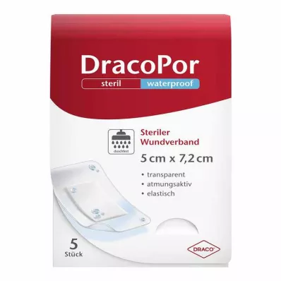 DRACOPOR penso impermeável para feridas 5x7,2 cm estéril, 5 unid