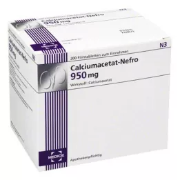 CALCIUMACETAT NEFRO 950 mg comprimidos revestidos por película, 200 unidades