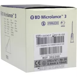 BD MICROLANCE Cânula 27 G 3/4 0,4x19 mm, 100 unidades