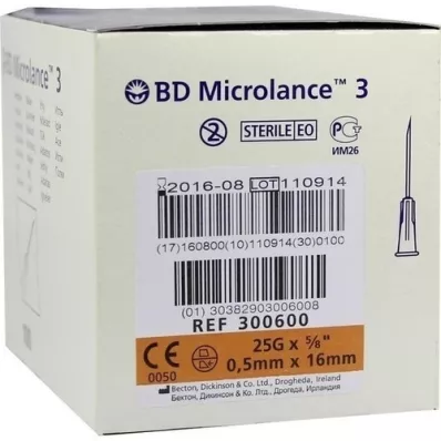 BD MICROLANCE Cânula 25 G 5/8 0,5x16 mm, 100 unidades