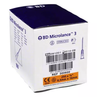 BD MICROLANCE Cânula 25 G 5/8 0,5x16 mm, 100 unidades