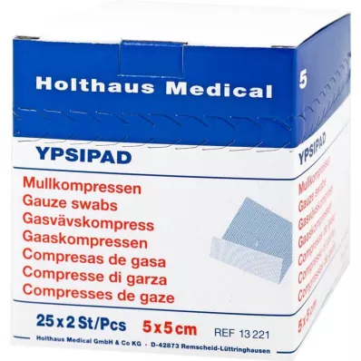 MULLKOMPRESSEN Ypsipad 5x5 cm estéril de 8 dobras, 25X2 pcs MULLKOMPRESSEN Ypsipad 5x5 cm estéril de 8 dobras, 25X2 pcs