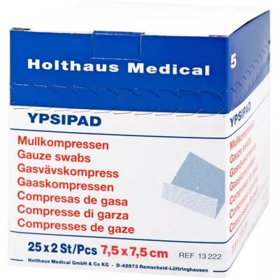 MULLKOMPRESSEN Ypsipad 7,5x7,5 cm estéril 8 dobras, 25X2 pcs MULLKOMPRESSEN Ypsipad 7,5x7,5 cm estéril 8 dobras, 25X2 pcs