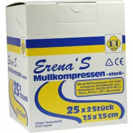 ERENA Compressa de gaze 7,5x7,5 cm estéril 8x, 25X2 pcs
