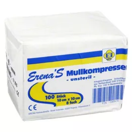 ERENA Compressa de gaze 10x10 cm não esterilizada, 8 dobras, 100 unidades