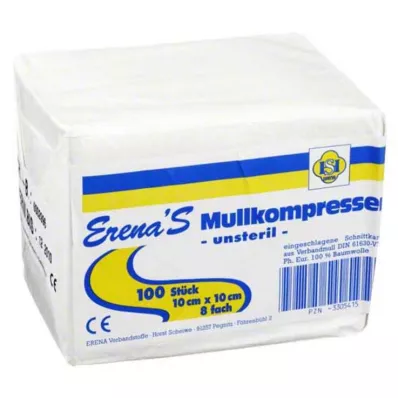 ERENA Compressa de gaze 10x10 cm não esterilizada, 8 dobras, 100 unidades