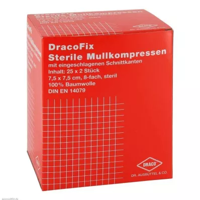 DRACOFIX PEEL Compressas 7,5x7,5 cm estéreis, 8 dobras, 25X2 pcs DRACOFIX PEEL Compressas 7,5x7,5 cm estéreis, 8 dobras, 25X2 pcs