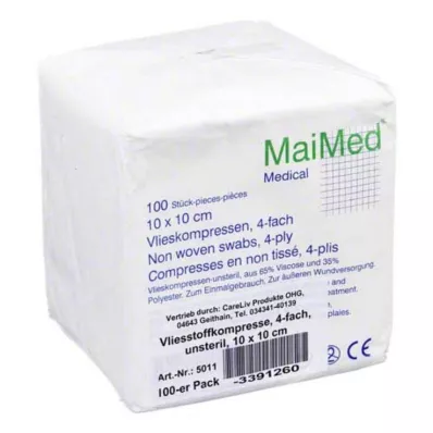 VLIESSTOFF-KOMPRESSEN quadrupla 10x10 cm não esterilizada, 100 unidades VLIESSTOFF-KOMPRESSEN quadrupla 10x10 cm não esterilizada, 100 unidades
