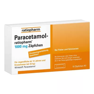 PARACETAMOL-Supositórios ratiopharm 1.000 mg, 10 unid PARACETAMOL-Supositórios ratiopharm 1.000 mg, 10 unid
