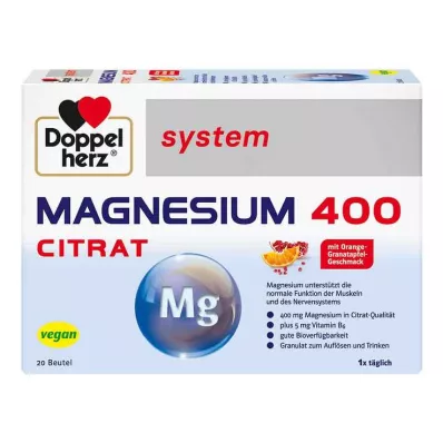 DOPPELHERZ Granulado de sistema de citrato de magnésio 400, 20 unid DOPPELHERZ Granulado de sistema de citrato de magnésio 400, 20 unid