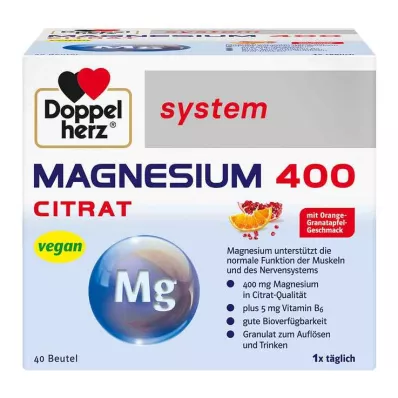 DOPPELHERZ Granulado de sistema de citrato de magnésio 400, 40 unid