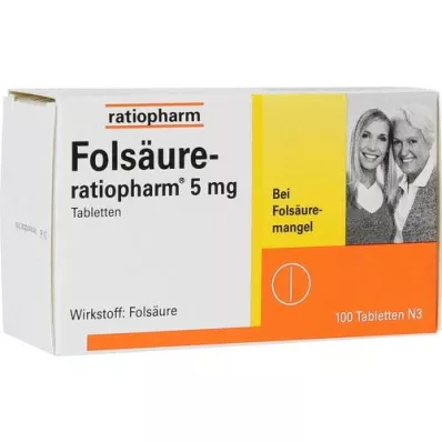 FOLSÄURE-RATIOPHARM Comprimidos de 5 mg, 100 unidades