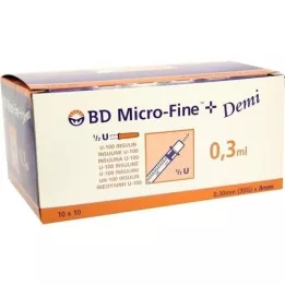 BD MICRO-FINE+ Insulinspr.0,3 ml U100 0,3x8 mm, 100 unid