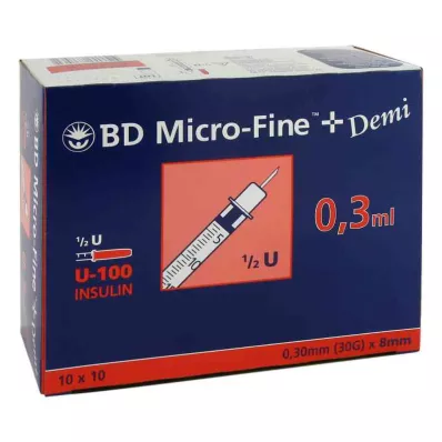 BD MICRO-FINE+ Insulinspr.0,3 ml U100 0,3x8 mm, 100 unid
