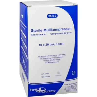 MULLKOMPRESSEN 10x20 cm estéril, 8 dobras, 25X2 pcs MULLKOMPRESSEN 10x20 cm estéril, 8 dobras, 25X2 pcs