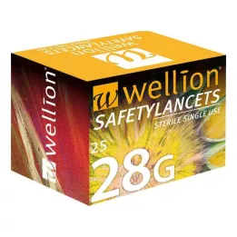 WELLION Sanitas de segurança 28 G descartáveis, 25 unidades