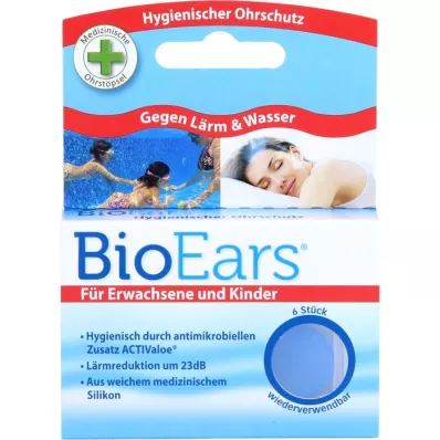 BIOEARS Tampões para os ouvidos de silicone antimicrobiano, 6 peças