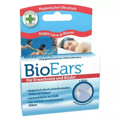 BIOEARS Tampões para os ouvidos de silicone antimicrobiano, 6 peças