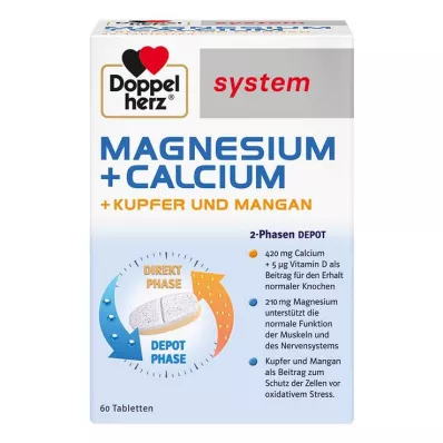 DOPPELHERZ Magnésio+Calcário+Cobre+Manganês sist. tab. 60 unid DOPPELHERZ Magnésio+Calcário+Cobre+Manganês sist. tab. 60 unid