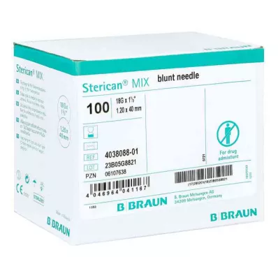 STERICAN Cânulas 18 Gx1 1/2 1.1x40 rombas/blunt, 100 unid STERICAN Cânulas 18 Gx1 1/2 1.1x40 rombas/blunt, 100 unid