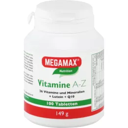 MEGAMAX Vitamins A-Z+Q10+Lutein Tablets, 100 Capsules