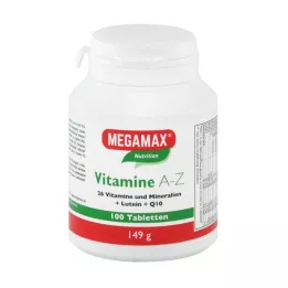 MEGAMAX Vitamins A-Z+Q10+Lutein Tablets, 100 Capsules