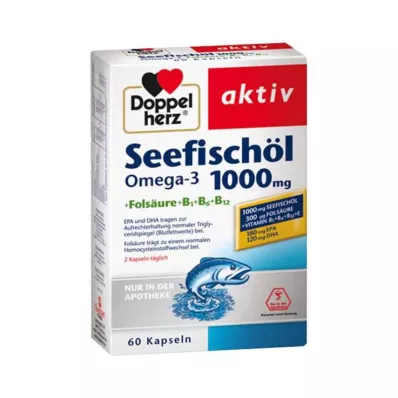 DOPPELHERZ Óleo de peixe do mar Omega-3 1.000 mg+Fols. cápsulas, 60 pcs