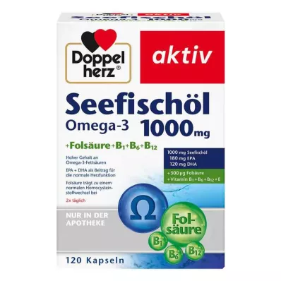 Óleo de peixe marinho Doppelherz Omega-3 1000 mg + cápsulas de ácido fólico, 120 peças Óleo de peixe marinho Doppelherz Omega-3 1000 mg + cápsulas de ácido fólico, 120 peças