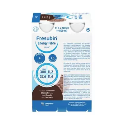 FRESUBIN ENERGY Fibra DRINK Frasco de chocolate, 4X200 ml