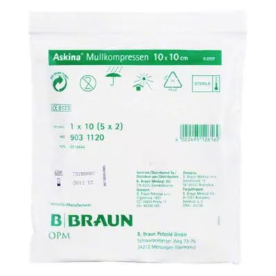ASKINA Compressas de gaze 10x10 cm esterilizadas, 5X2 pcs ASKINA Compressas de gaze 10x10 cm esterilizadas, 5X2 pcs
