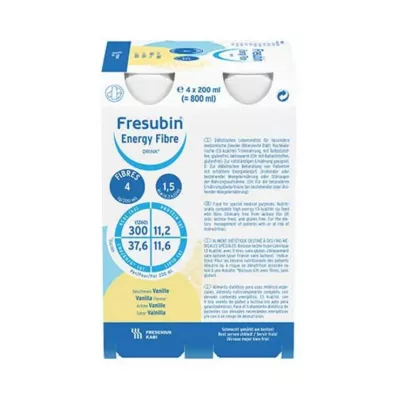 Fresubin Energy Fiber Drink Garrafa de baunilha, 4x200 ml
