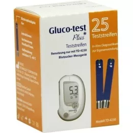 GLUCO TEST Tiras-teste de glucose no sangue Plus, 25 unidades