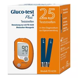 GLUCO TEST Tiras-teste de glucose no sangue Plus, 25 unidades