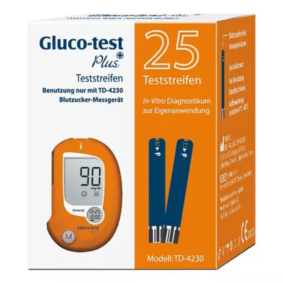 GLUCO TEST Tiras-teste de glucose no sangue Plus, 25 unidades