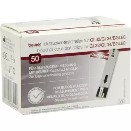 BEURER GL32/GL34/BGL60 Tiras de teste de glucose no sangue, 50 unidades