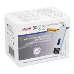 BEURER GL40 Tiras de teste de glucose no sangue, 50 unidades