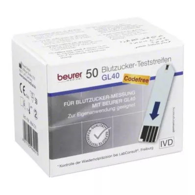 BEURER GL40 Tiras de teste de glucose no sangue, 50 unidades BEURER GL40 Tiras de teste de glucose no sangue, 50 unidades